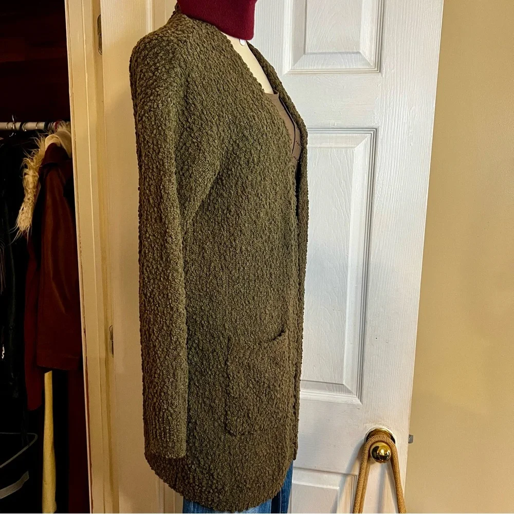 Bobeau Women’s Moss Green Popcorn Knit Open Boho‎ Cozy Casual Pocket Cardigan S